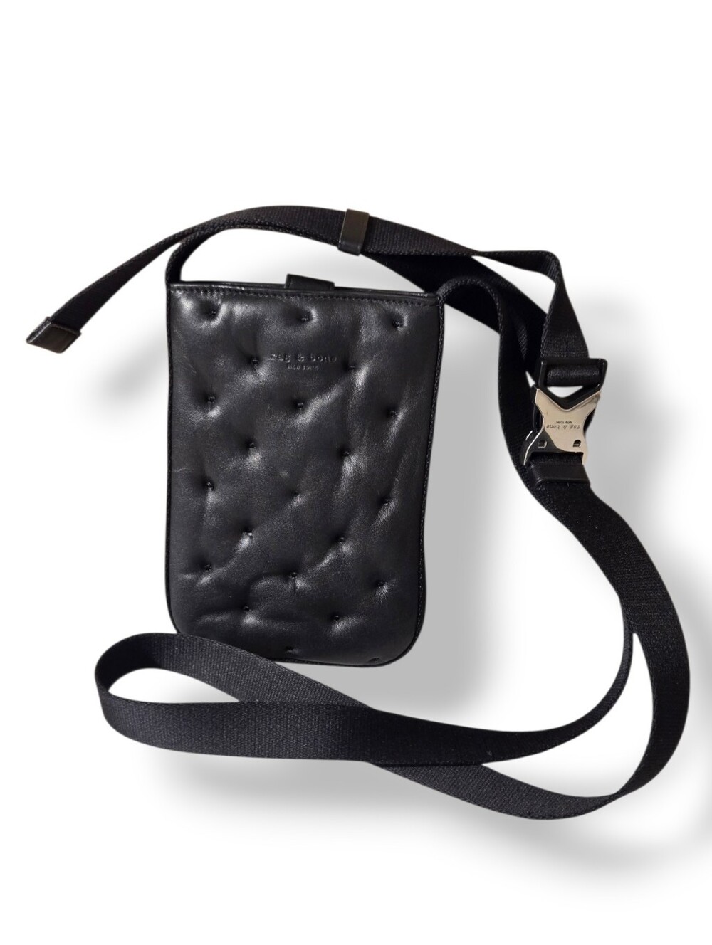 RAG and BONE Riser Phone Pouch Bag Crossbody Quilted Black Leather Sling